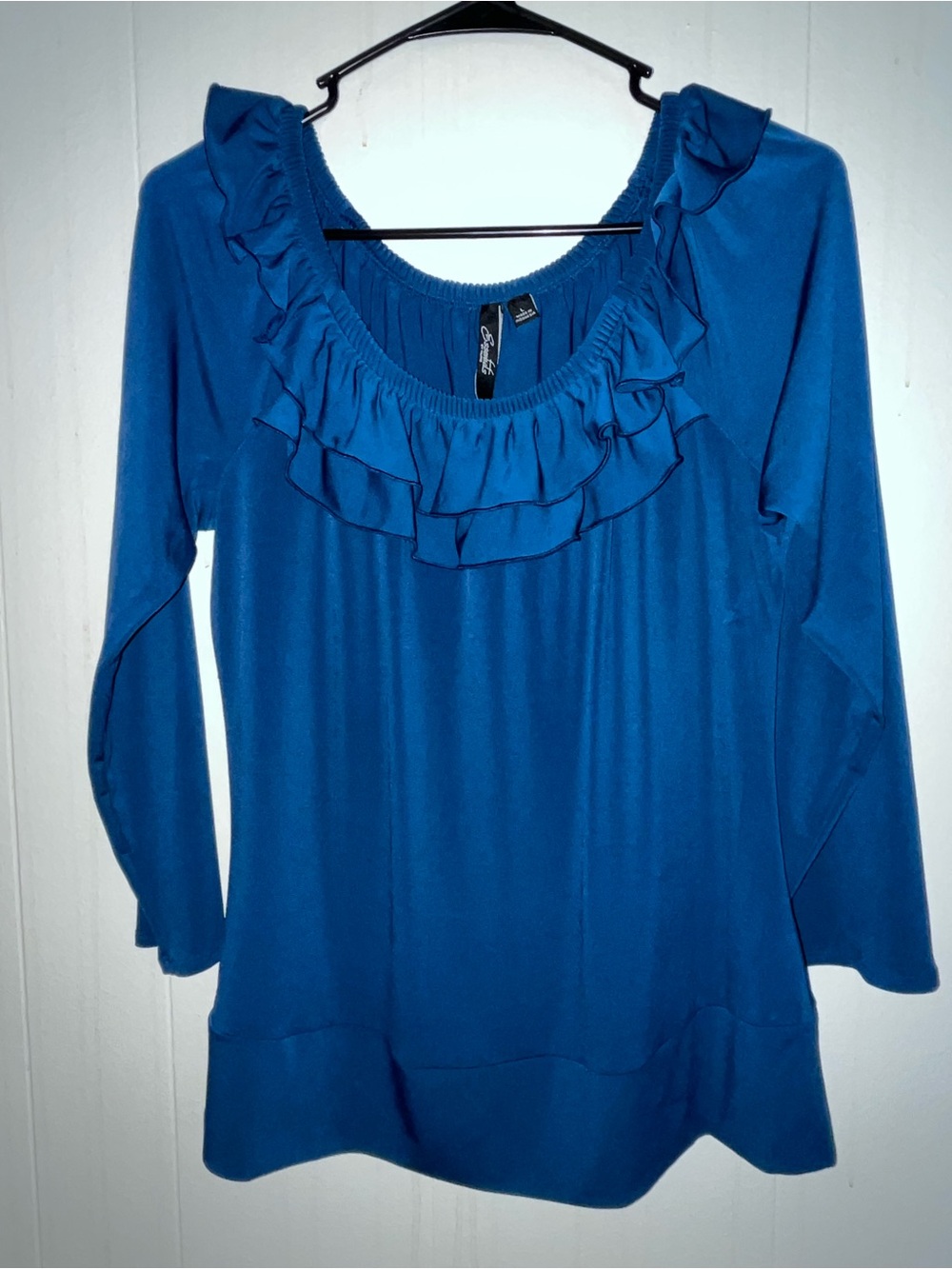 Essentials by Milano Royal Blue Ruffle Scoop Neck Top